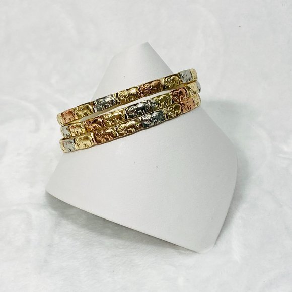 Three Large Bangle Bracelets w/Elephants Mixed Metal Colors - Picture 2 of 6